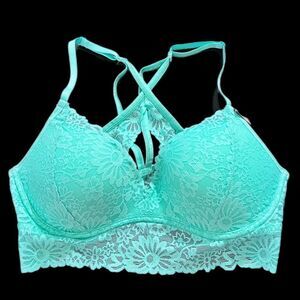 Victoria’s Secret Pink Push Up Padded Lace Bralette Bra Medium green